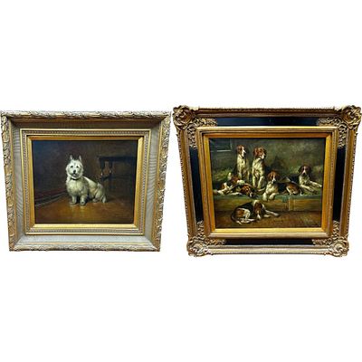 Lot of 2 Signed Paintings Oil on Canvas "Dogs". Lot of 2 Signed Vintage Paintings Oil on Canvas 
