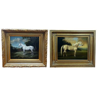 2 Vintage Signed Paintings Oil on Canvas "Horses". Lot of 2 Vintage Signed Paintings Oil on 