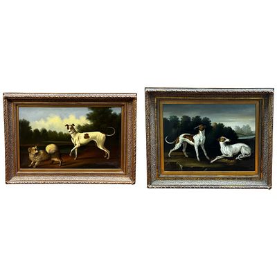 2 Signed Large Paintings Oil on Canvas "Dogs". Lot of 2 Vintage Signed Large Paintings Oil on 