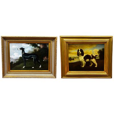 2 Signed Large Paintings Oil on Canvas "Dogs". Lot of 2 Vintage Signed Large Paintings Oil on 