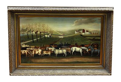 Vintage Signed Painting Oil on Canvas Folk Art. Vintage Signed Large Painting Oil on Canvas Folk 