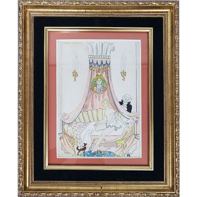 Georges Barbier, French (1882-1932) Painting Water Color on Paper "Infidelite" Signed Upper 