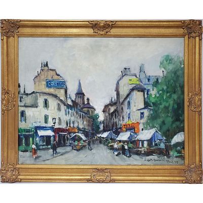 Cirano Castelfranchi, Italian (1912-1973) Painting Oil on Canvas "Paris Street Scene". Signed 