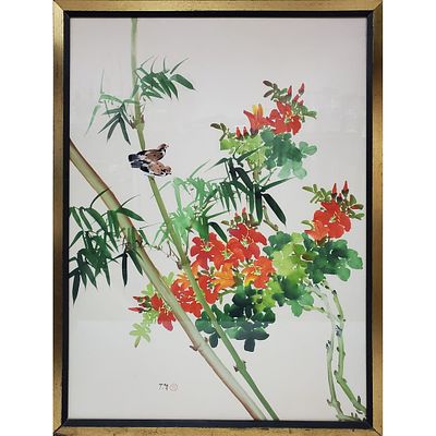 Vintage Signed Japanese Large Painting On Silk. Vintage Signed Japanese Large Painting 