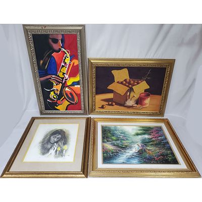 4 Vintage Framed Works of Art. 4 Vintage Works of Art. All In Original Frames.Condition: 