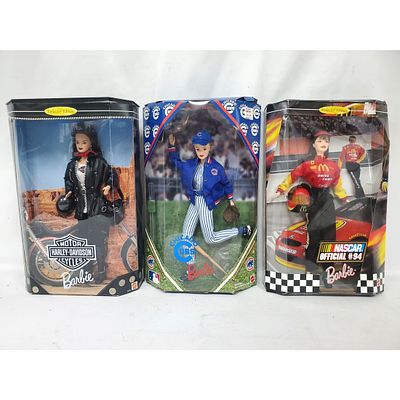 Lot of 3 Collector Edition Barbie Dolls Including 1 Chicago Cubs Barbie, 1 Harley-Davidson 
