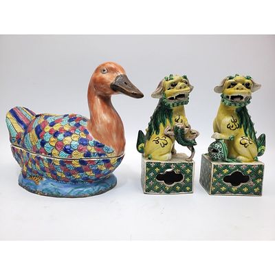 Lot of 3 Chinese Porcelain Items. Condition: Sold As Is. Dimensions: Largest W- 8.25" x H- 6.5". 