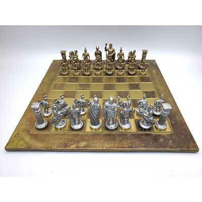 Vintage Metal Chess Set. Condition: Generally Good. As Found. Dimensions: Board-17.1" x 17.1". 