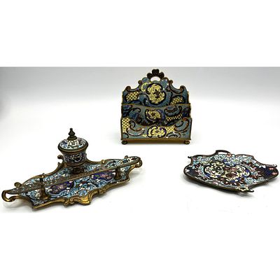 Antique French 19th C. Champleve & Enamel Desk Set. Antique French 19th C. Champleve &amp; 