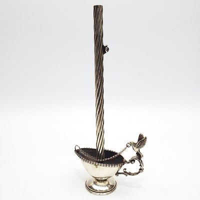 Judaica Sterling Silver Candle Lighter w/ Bird Motif. Condition: Generally Good w/ Tarnish. 
