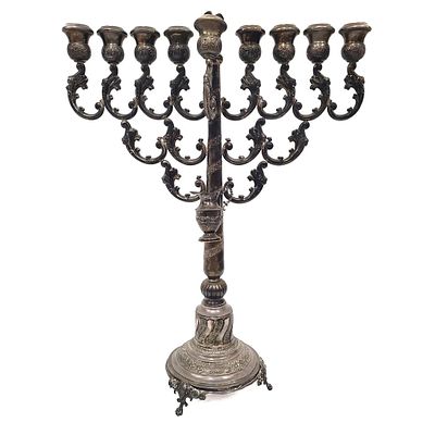 Judaica Antique Large Sterling Silver Hanukkiah. Judaica Antique Monumental Sterling Silver 