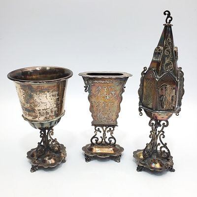 Antique Judaica Russian Silver 3pc Havdalah Set. Rare Antique Judaica Russian Silver 3 Piece 