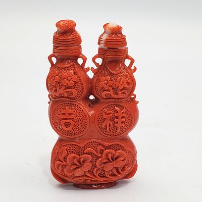 Exceptional Chinese Antique Carved Red Coral Snuff. Exceptional Chinese Antique Carved Red Coral 