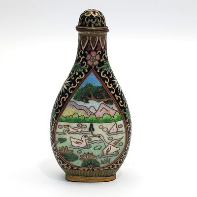 Chinese Antique Fine Cloissone Enamel Snuff Bottle. Chinese Antique Very Fine Quality Cloissone 