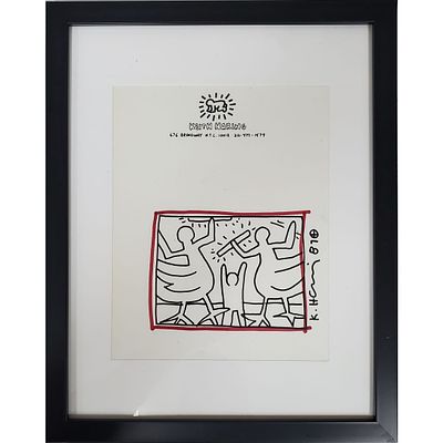 After Keith Haring, American (1958-1990) Drawing Marker on Paper. Signed &amp; Dated. Comes w/ 