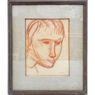 Josef Presser, American (1907-1967) Painting, Graphite on Paper, "Portrait". Signed Lower 