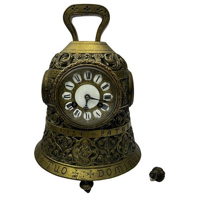 Antique French Brass Bell-Form Paster Noster Clock. Antique French Brass Bell-Form Paster Noster 