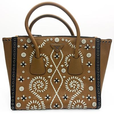 Vintage Prada Saffiano Leather Embroidered Tote. Authentic Vintage Prada Saffiano Leather 
