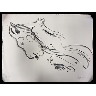 Reuben Nakian, American (1897-1986) Painting Charcoal &amp; Ink on Heavy Paper. Signed Lower 