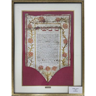 Judaica Antique Italian Roma Ketubah on Parchment. Judaica Antique Rare Italian Roma Ketubah on 