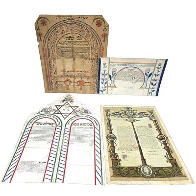 Judaica Lot of 4 Antique Ketubah's From Various Countries Including Turkish, Russian &amp; 2 