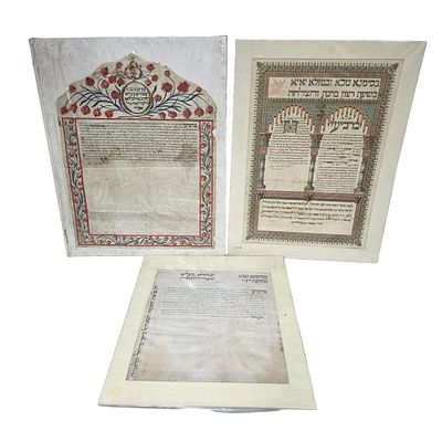 Judaica Lot of 3 Antique Ketubah's. Condition: Generally Good, As Found. Dimensions: 