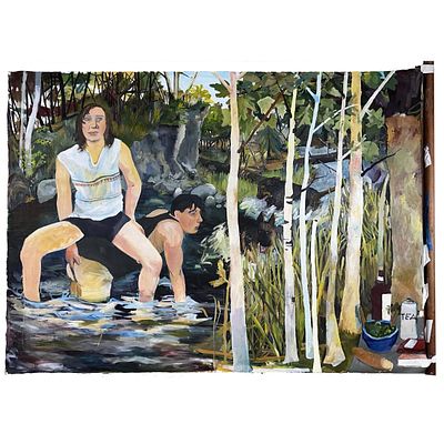 Celeste Dupuy-Spencer (American, 1979-2026) Monumental Painting Oil on Canvas "Celeste and Lee" 
