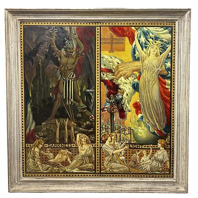 Charles Holloway (American, 1859-1941) Painting Oil on Board "Darkness &amp; Light" Signed 