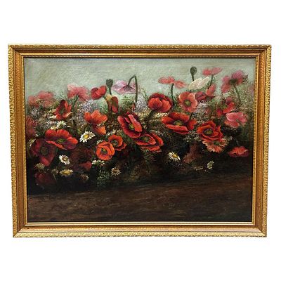 Old Painting Oil on Canvas "Floral Landscape". Unsigned. Condition: Generally Good. Small 