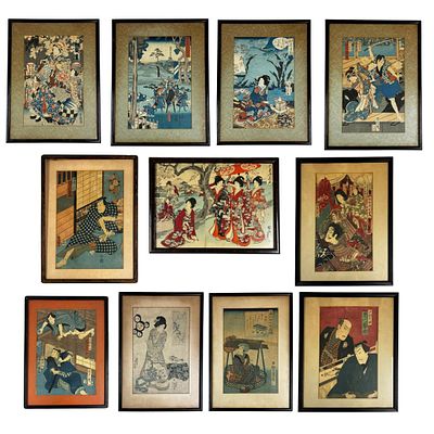 Antique Lot of 11 Japanese Woodblock Prints. Lot of 11 Antique Japanese Woodblock Prints 