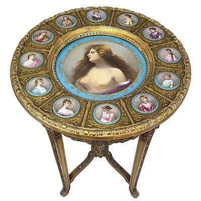 Antique Sevres Style Porcelain & Giltwood Table. Exceptional Antique Sevres Style Porcelain 