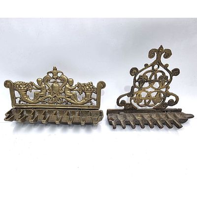 Judaica Antique Brass Hanukkah Oil Menorah Featuring Cherubs, Cornucopias &amp; Ornate 