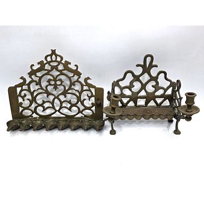 Judaica Lot of 2 Antique Brass Menorahs. Condition: Both Need Cleaning &amp; May Have Missing 