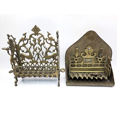 Judaica Lot of 2 Antique Heavy Brass Oil Menorahs Including 1 Dutch &amp; 1 Large Polish 