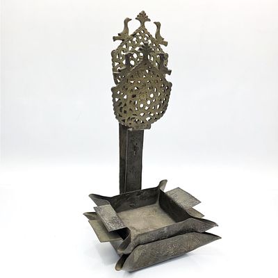 Judaica Moroccan Antique Brass Shabbat Candle Lamp. Condition: As Found. Needs Cleaning. 