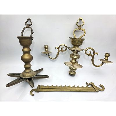 Judaica Antique Early 19th C. Hanging Shabbos Lamp. Judaica Antique Early 19th C. Brass Hanging 