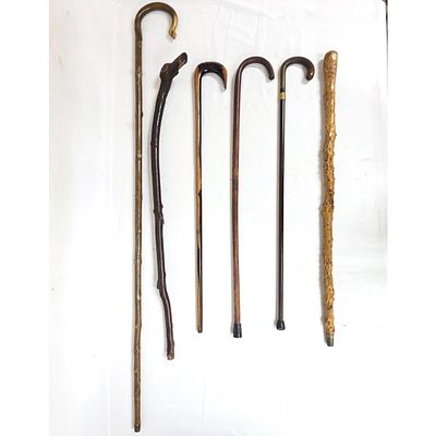 Lot of 6 Old Wood Canes. Condition: As Found. Dimensions: Tallest H-54". Provenance: From The 
