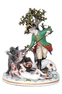 &laquo;Травля кабана&raquo;. Германия, Пассау. Фарфор, роспись надглазурная, золочение, лепные цветы и 