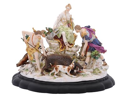&laquo;Охота Дианы на кабана&raquo;. конец XIX века
Фарфор, роспись, размер: высота 35,6 см
Скульптура 
