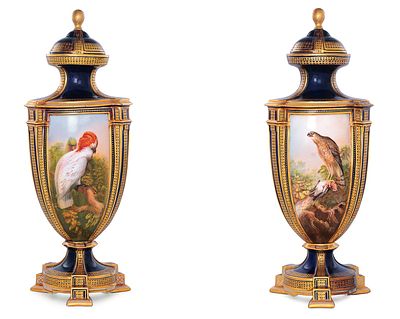 Пара орнитологических ваз с крышками. Неизвестный мастер. Джон Рэндалл (художник). 