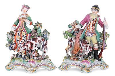&laquo;Охотник и женщина с соколом&raquo;. Пара скульптур. Около 1765 года.
Фарфор, роспись надглазурная 