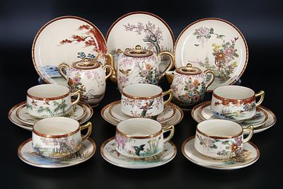 Чайный сервиз &laquo;Времена года&raquo;. Чайный сервиз на шесть персон.
Фаянс, роспись золотом и 