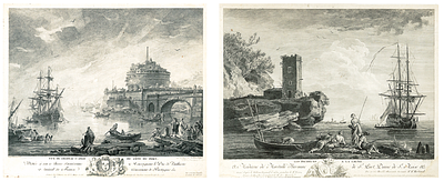 Парные гравюры с картин Клода Жозефа Верне «Прибрежный пейзаж», 375 х 440 мм. Клод Жозеф Верне 