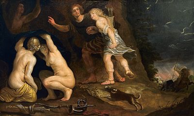 Питер Пауль Рубенс и мастерская ?, незавершенная картина «Диана и Актеон», х.м., 110,3 х 175 см 