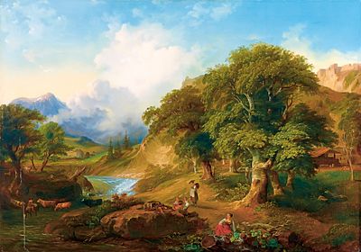 Иоганн (Франц) Фишбах «Отдых на берегу лесной речки», х.м., 95 х 134 см. Иоганн (Франц) Фишбах 