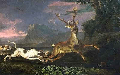 Абрахам Даниельсон Хондиус «Охота на оленя», х.м., 33,5 х 50,3 см. Абрахам Даниельсон Хондиус 