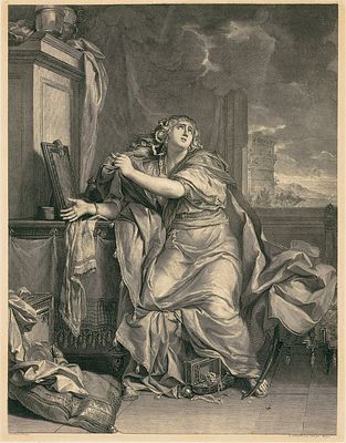 ЭдеРЛинк Герард (Жерар). Гравюра по оригиналу Ле Брена «Портрет герцогини де Лавальер в образе 