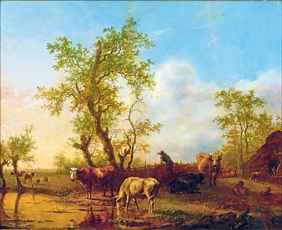 Ян Баптист Кобелль «Пейзаж с пастухом и стадом», д.м., 45 х 56 см. Ян Баптист Кобелль 