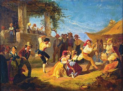 Филиппо Палицци «Тарантелла», 1846 г., д.м., 30 х 40 см. Филиппо Палицци (1818-1899 ) — 