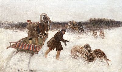Сергей Семёнович Ворошилов «Волка загнали», конец XIX – начало XX вв., холст (дублирован) 
